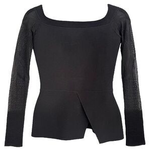 Roland Mouret Alda Bardot Top Womens Small Black Off Shoulder Mesh Asymmetric